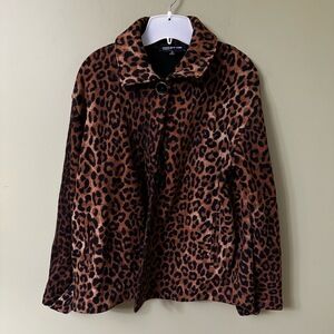 Jones New York Size M Wool Blend Jacket‎ Leopard Animal Print Button Up